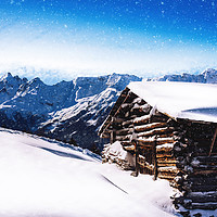 Buy canvas prints of Log Cabin in Alps by Alexandre Rotenberg