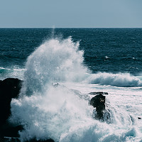 Buy canvas prints of Wave crashes onto rocks on storm day by Alexandre Rotenberg