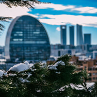 Buy canvas prints of Bokeh view of the skyline of Madrid, Spain - winter scene by Alexandre Rotenberg