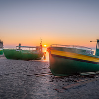 Buy canvas prints of Fishing boats at Sunrise by Daniel Farrington