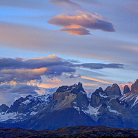 Buy canvas prints of Sunrise clouds in Torres del Paine Mountains by Mark Seleny