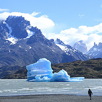 Buy canvas prints of Icebergs at the Lake Grey in Torres del Paine Moun by Mark Seleny