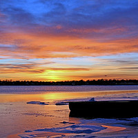Buy canvas prints of Frozen sunrise over the Boston Harbor by Mark Seleny
