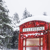 Buy canvas prints of A British Red telephone box covered in snow by Tom Radford