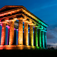 Buy canvas prints of Illuminated Penshaw Monument at Night with Rainbow by John Stoves