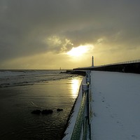 Buy canvas prints of Seaburn Promenade on a snow covered morning by Darren Humble