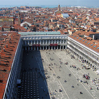 Buy canvas prints of Piazza San Marco and Venice skyline, aerial view by Linda More