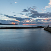 Buy canvas prints of Sunset Over Whitby Harbour Entrance by Steve Rackham