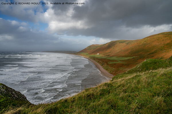 Stormy Rhossili Beach on Gower Picture Board by RICHARD MOULT