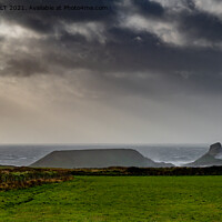 Buy canvas prints of Stormy Worms Head on Gower by RICHARD MOULT
