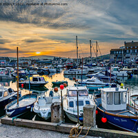 Buy canvas prints of West Bay Harbour At Sunrise by RICHARD MOULT
