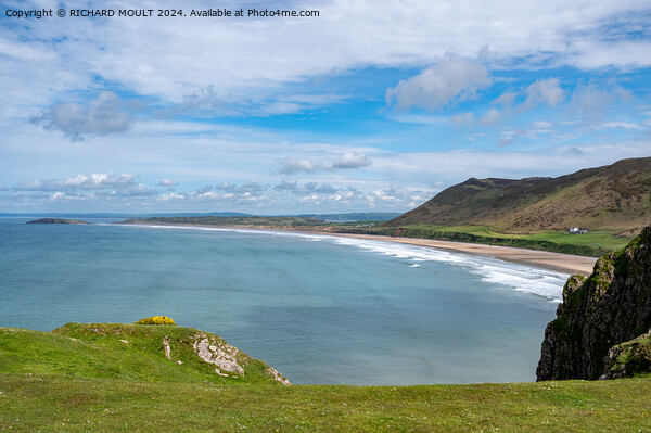 Rhossili bay and Llangennith beach on Gower , South Wales Picture Board by RICHARD MOULT