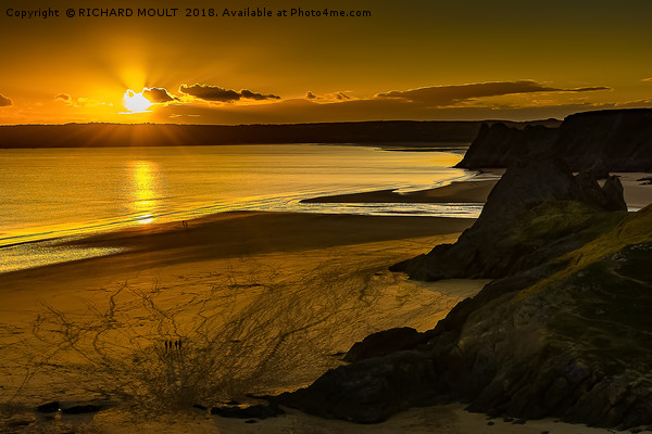 Sunset At Three Cliffs Bay Gower Picture Board by RICHARD MOULT