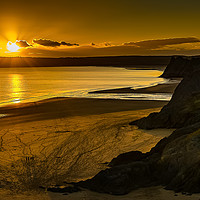 Buy canvas prints of Sunset At Three Cliffs Bay Gower by RICHARD MOULT