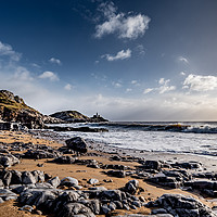 Buy canvas prints of Mumbles Lighthouse from Beacelet bay by RICHARD MOULT