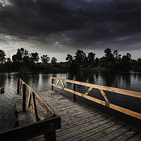 Buy canvas prints of Pier with wooden balustrade illuminated by the sun by Juan Ramón Ramos Rivero