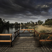 Buy canvas prints of Wooden jetty and gazebo over the lake in Sao Domin by Juan Ramón Ramos Rivero
