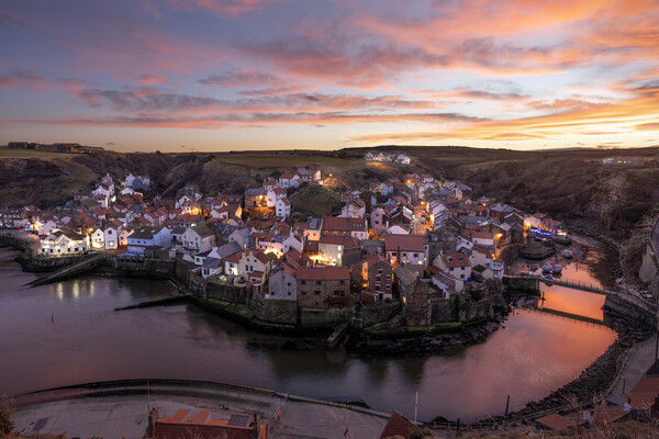 Staithes Sunrise Picture Board by David Semmens