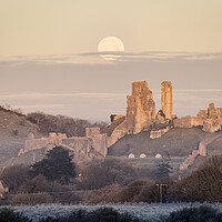 Buy canvas prints of Corfe Castle under a setting moon by David Semmens