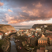 Buy canvas prints of Sunset over Staithes by David Semmens