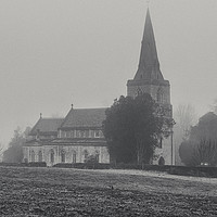 Buy canvas prints of Misty Monring surrounding St Peters Church Denetho by James Aston