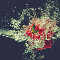 Buy canvas prints of Red bell chili drops into water with splash by Quang Nguyen Duc