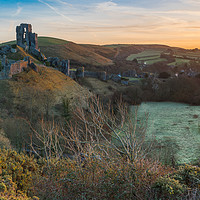 Buy canvas prints of Corfe Castle sunrise by keith mitchell
