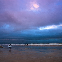 Buy canvas prints of Surfers on Inch beach Strand by Andrew Michael