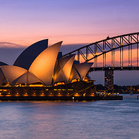 Buy canvas prints of Sydney Opera House and Harbour bridge after sunset by Andrew Michael