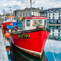 Buy canvas prints of Red Fishing Boat in Plymouth by Andrew Michael