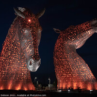Buy canvas prints of The Kelpies, Scotland. (red) by Graham Dobson