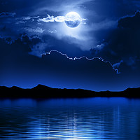 Buy canvas prints of Fantasy Moon and Clouds over water by Johan Swanepoel