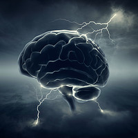 Buy canvas prints of Brain in stormy clouds - conceptual brainstorm by Johan Swanepoel