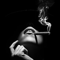 Buy canvas prints of Woman smoking a cigar by Johan Swanepoel