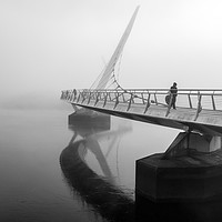 Buy canvas prints of Man walks over the Peace Bridge  by Ciaran Craig