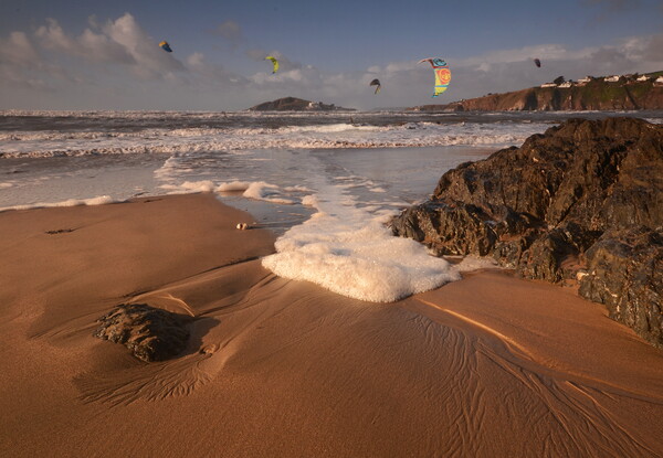 Kitesurfing on Bantham Beach Picture Board by David Neighbour