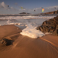Buy canvas prints of Kitesurfing on Bantham Beach by David Neighbour