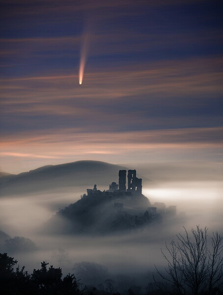 Corfe and the Comet Portrait Crop Picture Board by David Neighbour