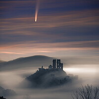 Buy canvas prints of Corfe and the Comet Portrait Crop by David Neighbour
