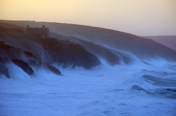 Storm Eunice - Porthleven Clifftop Picture Board by David Neighbour