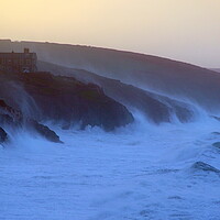 Buy canvas prints of Storm Eunice - Porthleven Clifftop by David Neighbour