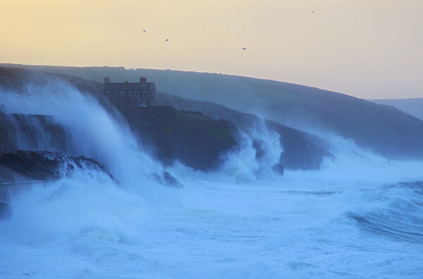 Storm Eunice - Porthleven Waves Picture Board by David Neighbour