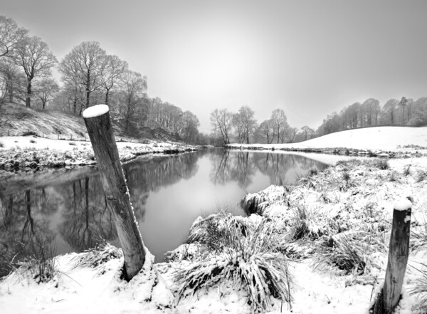 Lake District Spring Snow Black and White Picture Board by David Neighbour