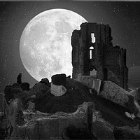 Buy canvas prints of Corfe Moon - Black and White by David Neighbour