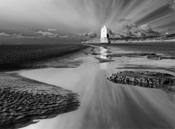 Low Lighthouse Burnham B&W Picture Board by David Neighbour