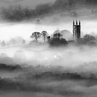 Buy canvas prints of Widecombe-in-the-Mist - black and white by David Neighbour