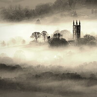 Buy canvas prints of Widecombe-in-the-Mist - sepia by David Neighbour