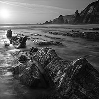 Buy canvas prints of Westcombe Beach Black and White by David Neighbour