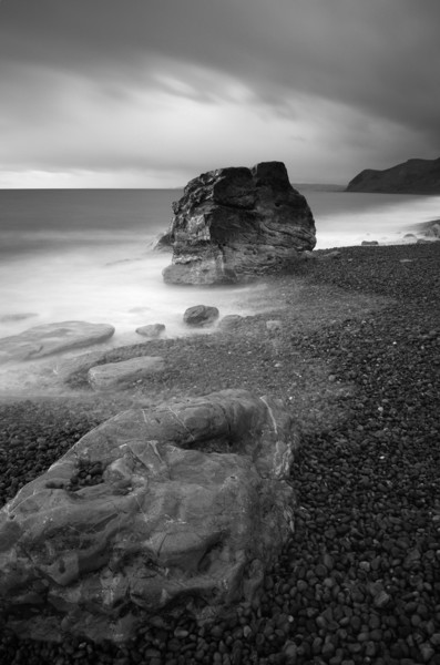 Eype Boulders Black and White Picture Board by David Neighbour