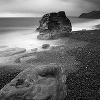 Buy canvas prints of Eype Boulders Black and White by David Neighbour